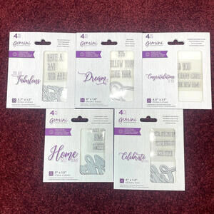 Lot 5 Crafters Companion Gemini Stamp Die Sets 4" Home Celebrate Dream Congrats